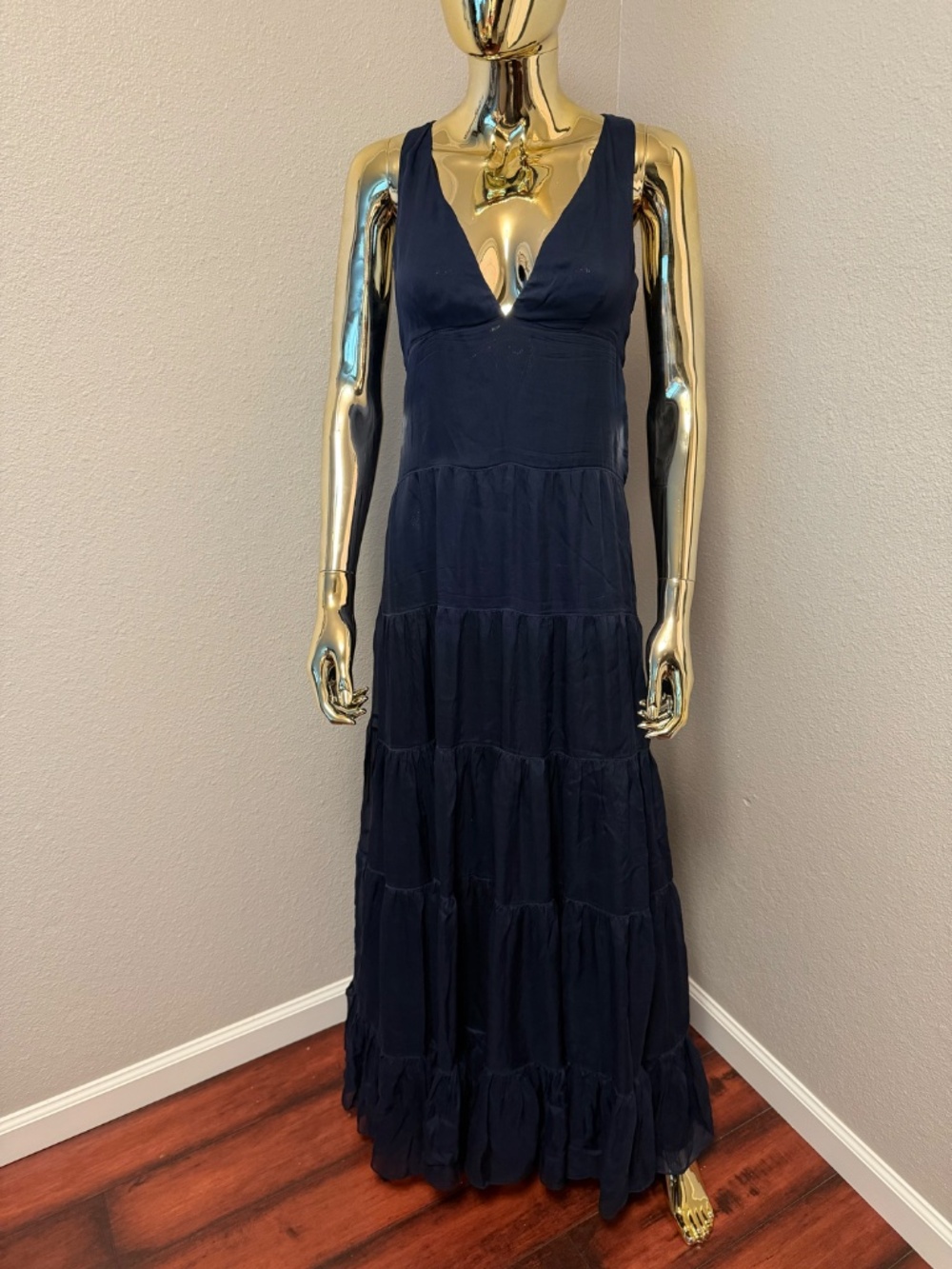 Balmain navy, chiffon, maxi dress, size 6